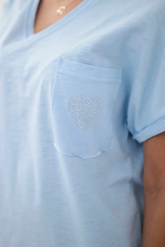 Baumwollbluse mit Tasche blau