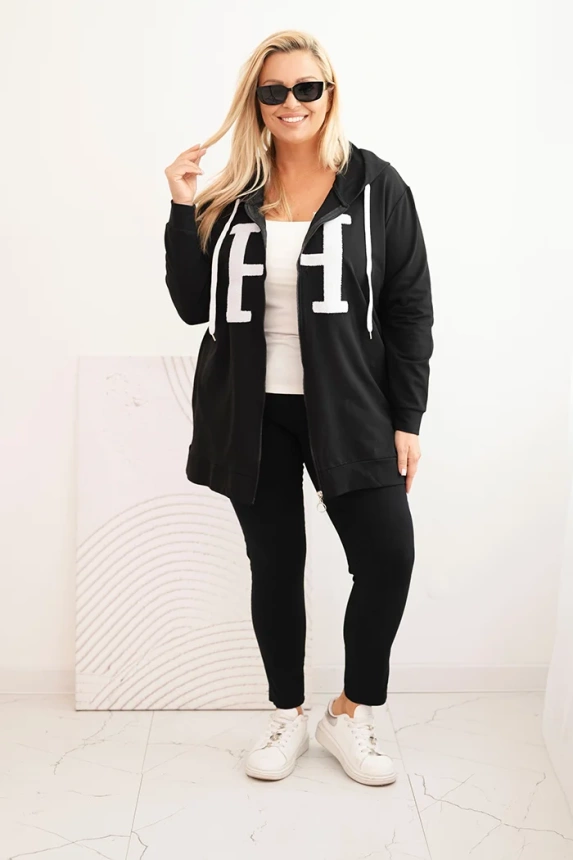 Bluza damska Plus Size bawełniana z kapturem i dużą literą H czarna