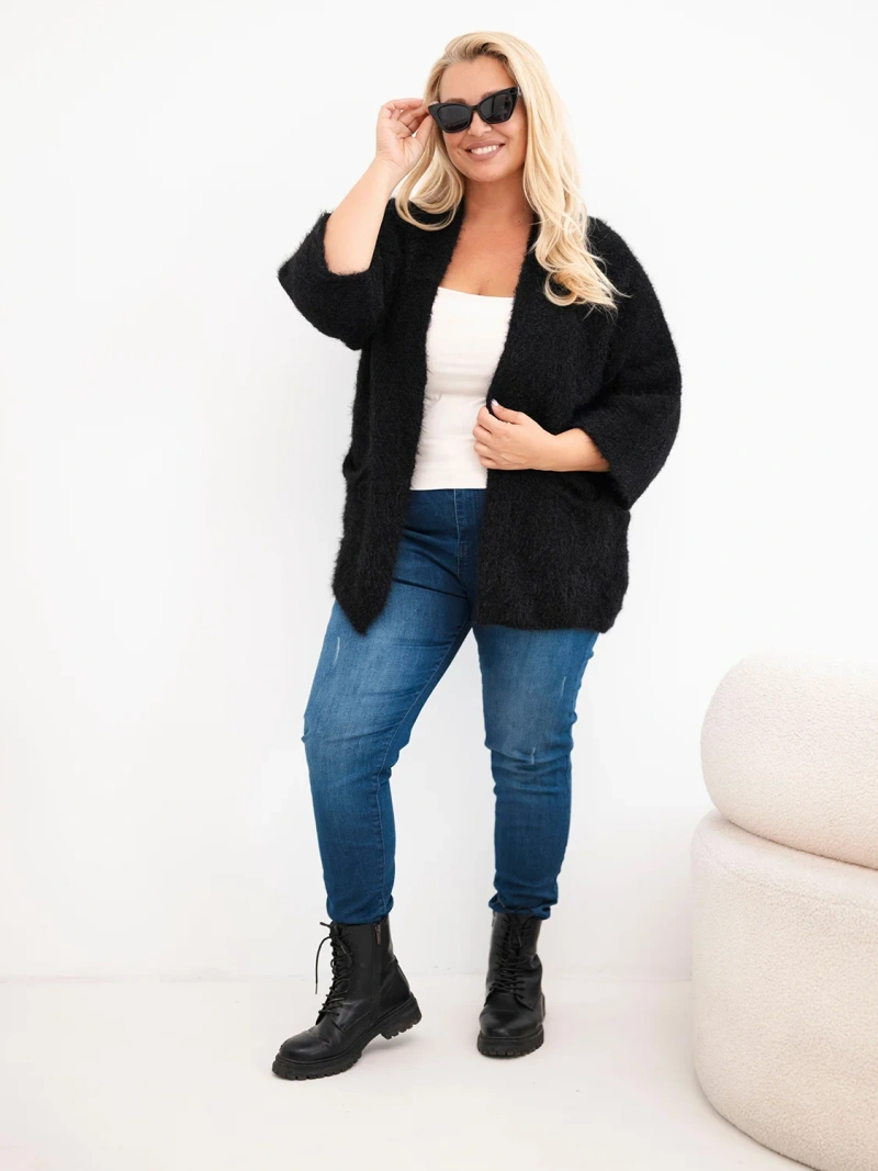Damenpullover Plus Size mit Taschen ohne Verschluss schwarz