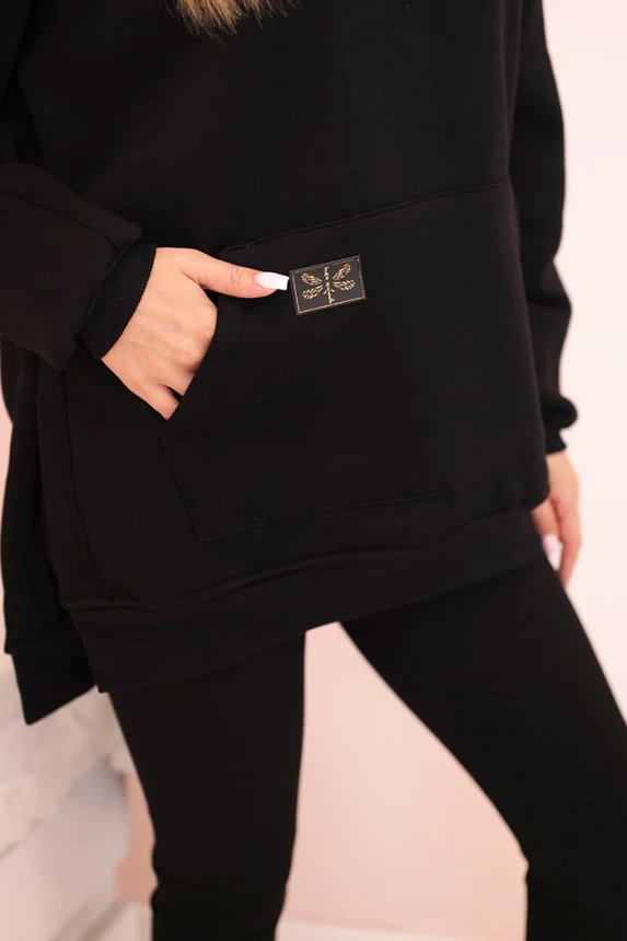 Women's cotton set with a hoodie and high-waisted leggings black