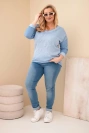 Plus Size women's blouse distressed with print and pearls jeans