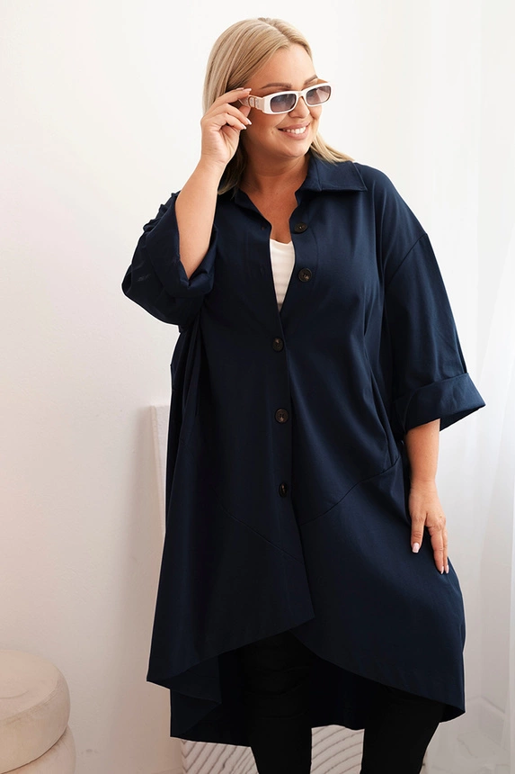 Plus Size women's cardigan Punto with cotton and buttons navy blue