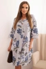 Damen Baumwollkleid mit Blumenmuster und 3/4-Ärmeln grau