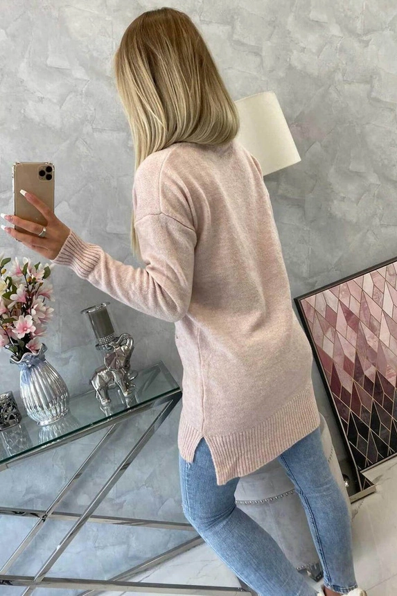 Sweater with stand-up collar light powdered pink
