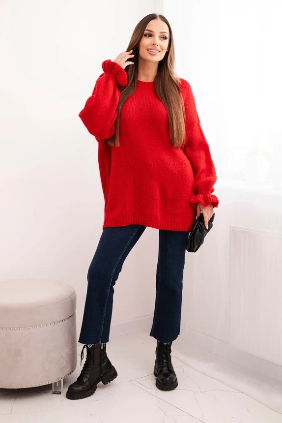 Damenpullover mit Mohair- und Wollanteil in lockerer Passform rot