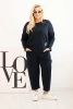 Komplet damski Plus Size masełko bluza i spodnie z kieszeniami granatowy