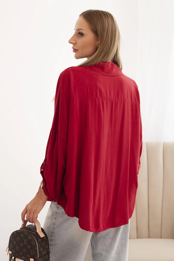 Women's shirt with viscose, decorative buttons and collar burgundy