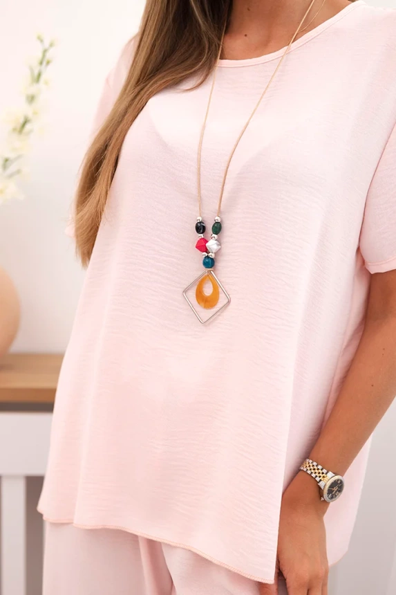 Women's set with a loose blouse and wide pants powder pink