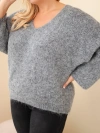 Women's Plus Size sweater with V-neck and wide sleeve gray