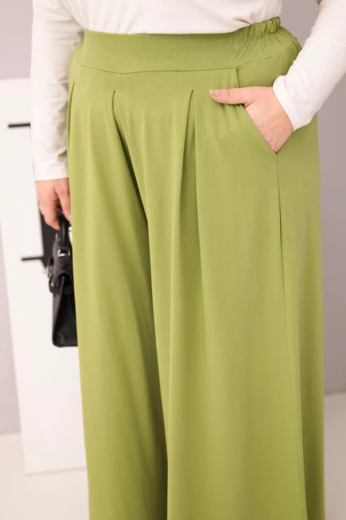 Damen Baumwollhose Plus Size mit weitem Bein und lockerem Schnitt pistaziengrün