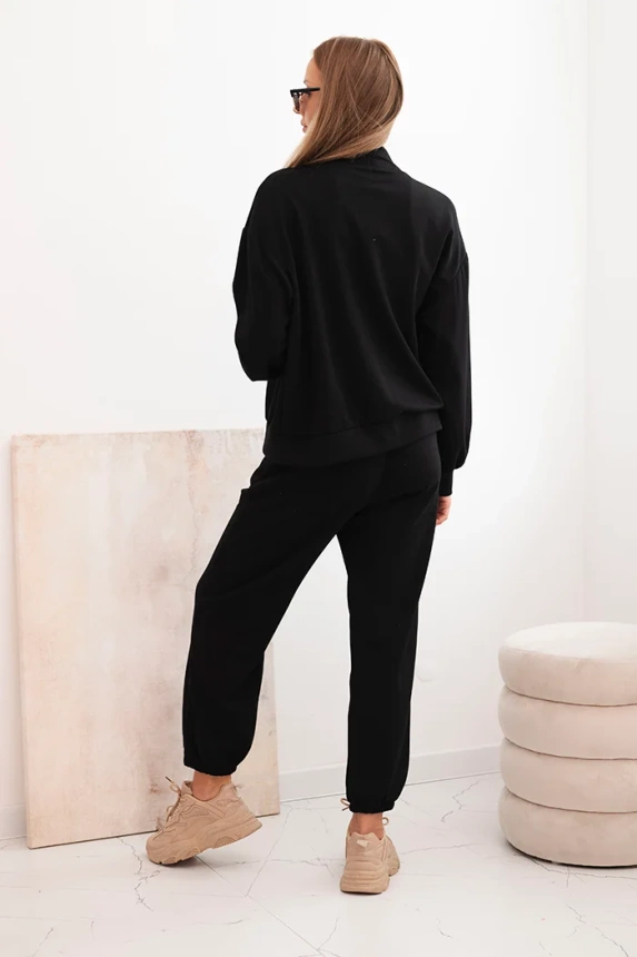 Damen-Set aus Viskose mit offener Jacke und Hose schwarz