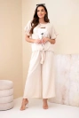 Damen-Viskose-Set mit bedruckter Bluse und Hose beige