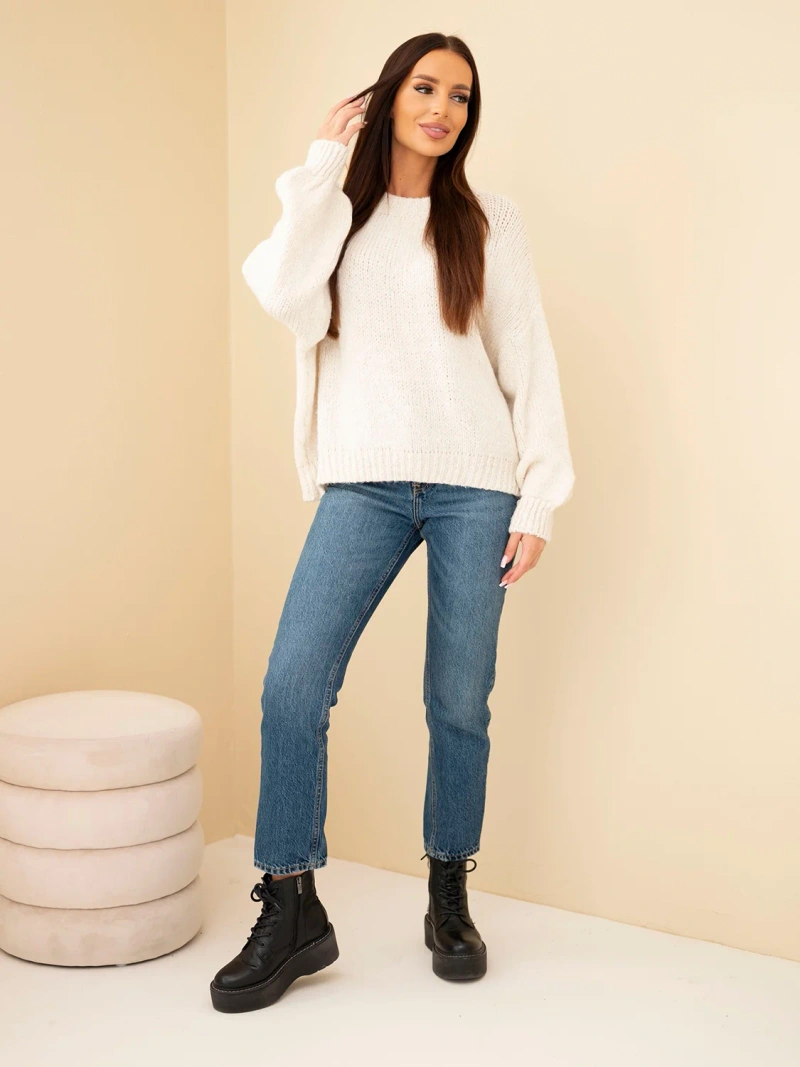 Damen Oversize Pullover mit rundem Ausschnitt und Bündchen hellbeige