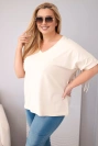 Damen-Baumwollbluse Plus-Size mit V-Ausschnitt und Fransen am Rücken beige