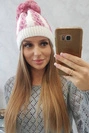 Dámská čepice s bambulí Rozalia K323 světle růžová+bílá
