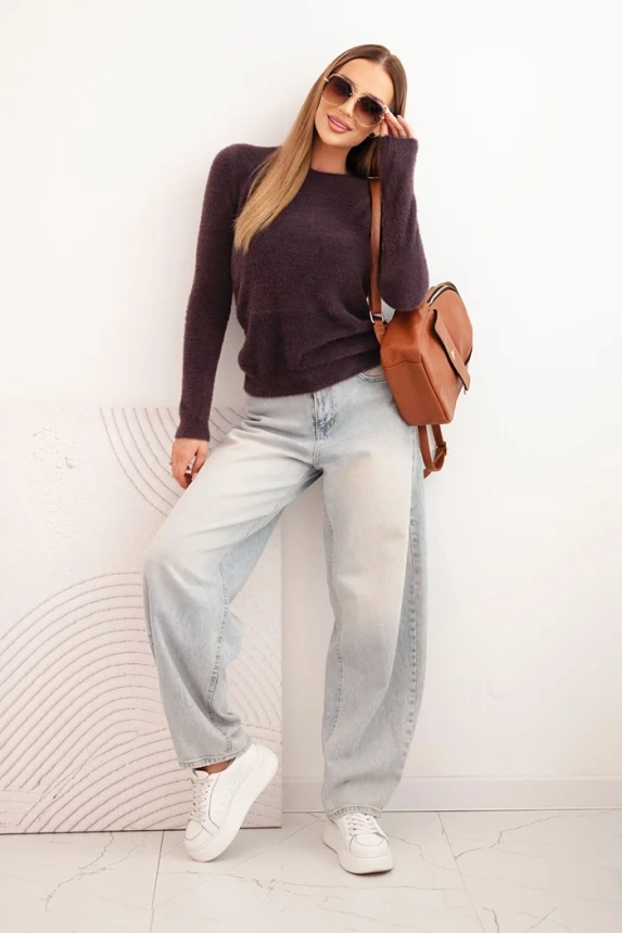 Women's sweater alpaca with a round neckline brown