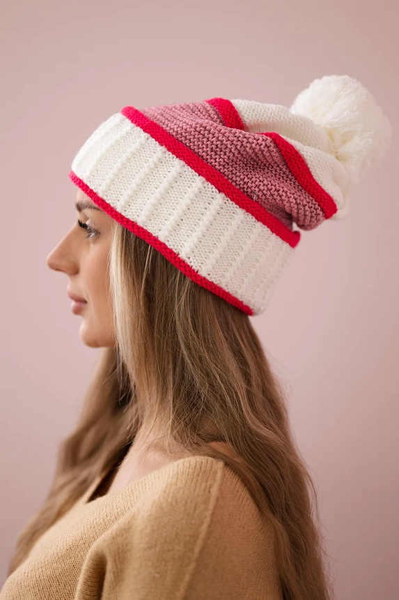 Women's cap Kinga K297 white + red + light pink