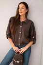 Dámská jarní bavlněná bunda s kapsami a stahováním hnědá