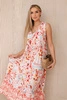 Viscose dress with a floral motif and a tied neckline pink