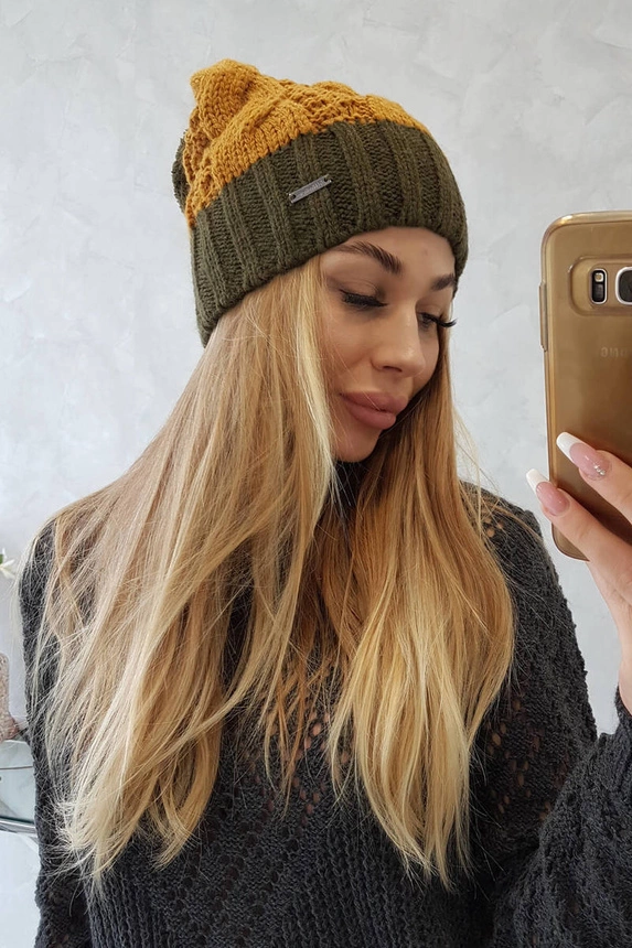 Cap with fleece Paris K212 mustard+khaki