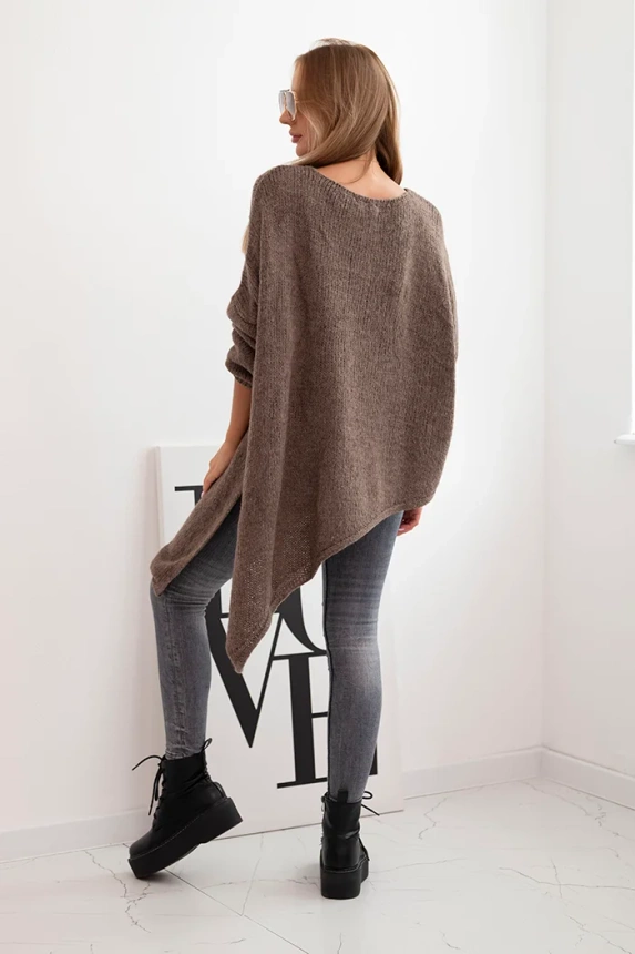 Dámský asymetrický vlněný svetr Plus Size s V výstřihem fango