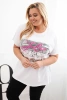 Dámská halenka Plus Size s flitrovým nápisem bílá + šedá