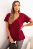 Women's cotton blouse with a V-neck and short sleeves burgundy