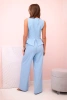 Women's sleeveless jumpsuit with wide leg and decorative buttons blue