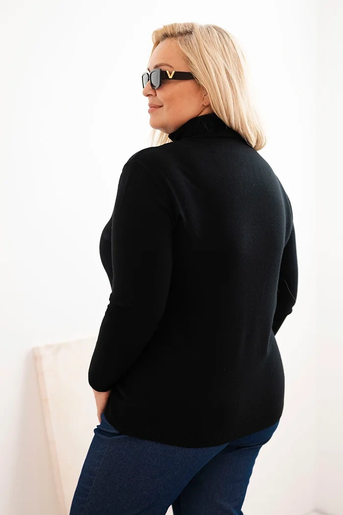 Dámský viskózový svetr Plus Size s klasickým střihem černý