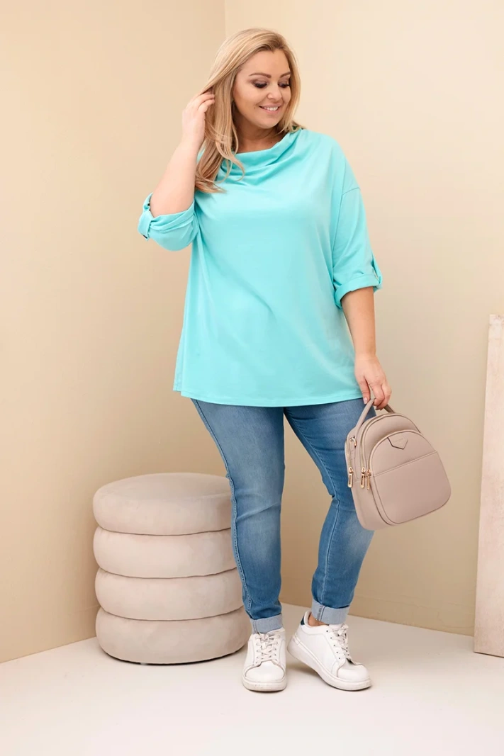 Women's Plus Size blouse with cotton in a loose fit with a water neckline mint