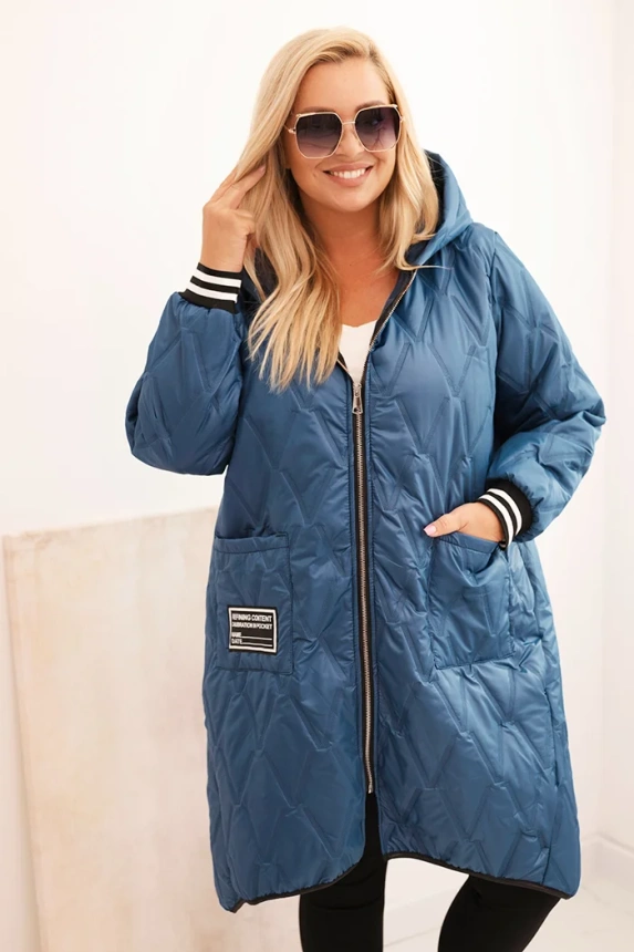 Damenjacke Plus Size mit Kapuze und sportlichen Bündchen, jeansblau