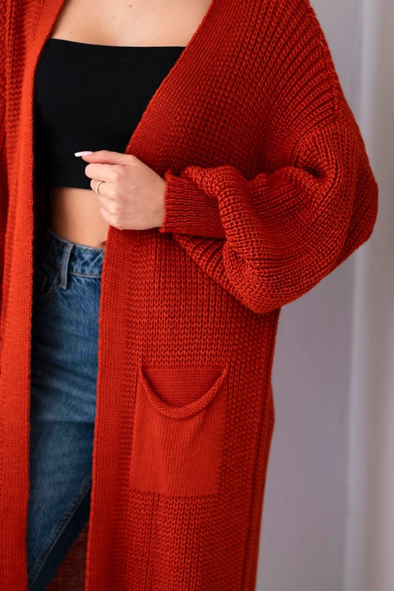 Sweter długi kardigan rudy