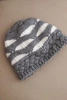 Women's winter hat with wool in a thick knit and stripes K465 gray + white