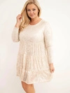 A dress women's Plus Size with viscose blend and sequins beige