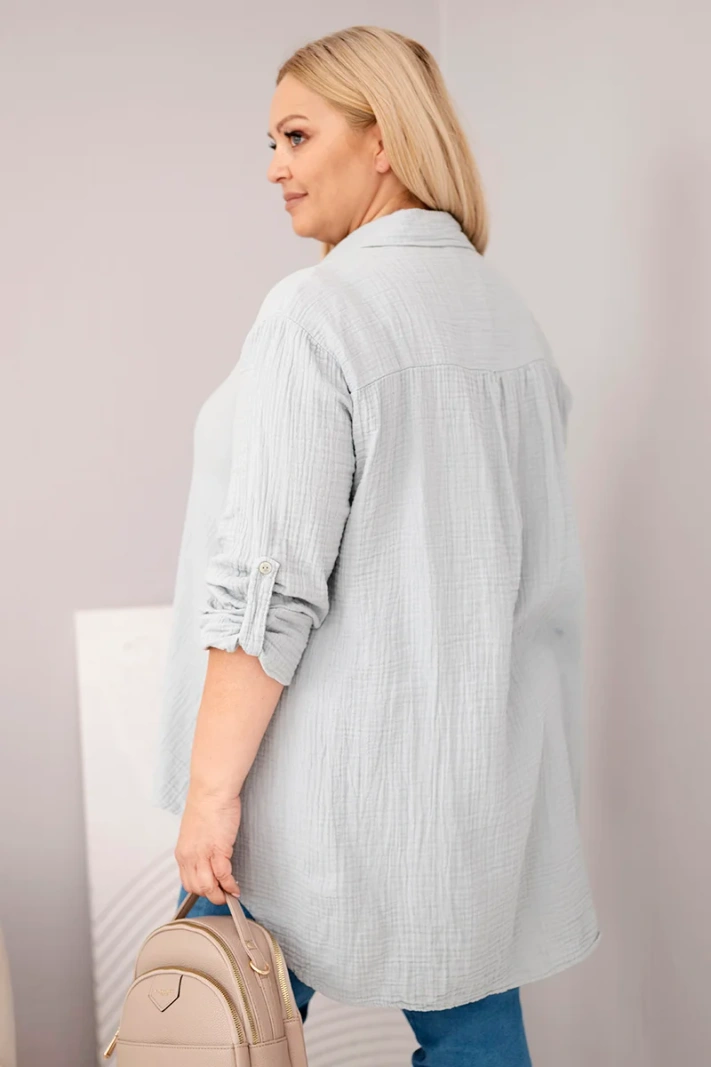 Bavlnená mušelínová košeľa Plus Size sivý