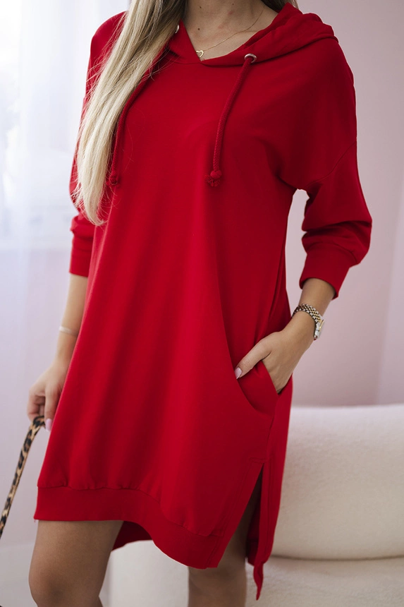 Dress with a hood and longer back red