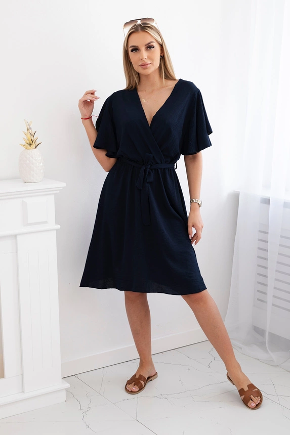 Kleid mit geschichtetem Ausschnitt marineblau