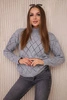 Sweater high neck  with diamond pattern gray