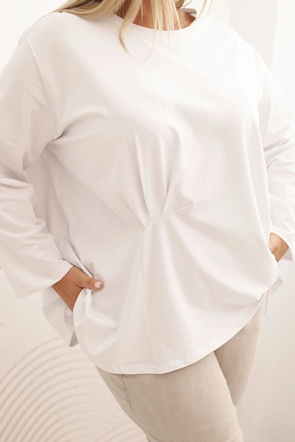 Dámská blůza Plus Size s bavlnou, kapsou a ohrnutým rukávem kiwi