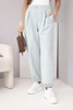 Women's high-waisted cotton pants with decorative button dark mint