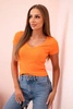Women's ribbed blouse with a V-neck and short sleeves orange