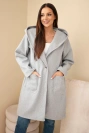 Women's coat with hood and large pockets gray melange