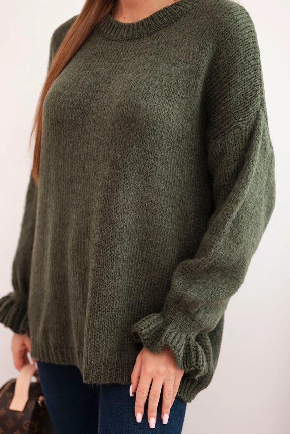 Women's sweater with mohair and wool blend in loose fit khaki