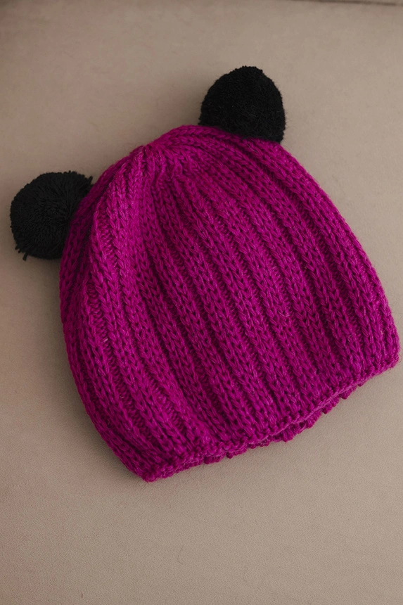 Damen Wintermütze aus Wolle mit Pompon K433 fuchsie