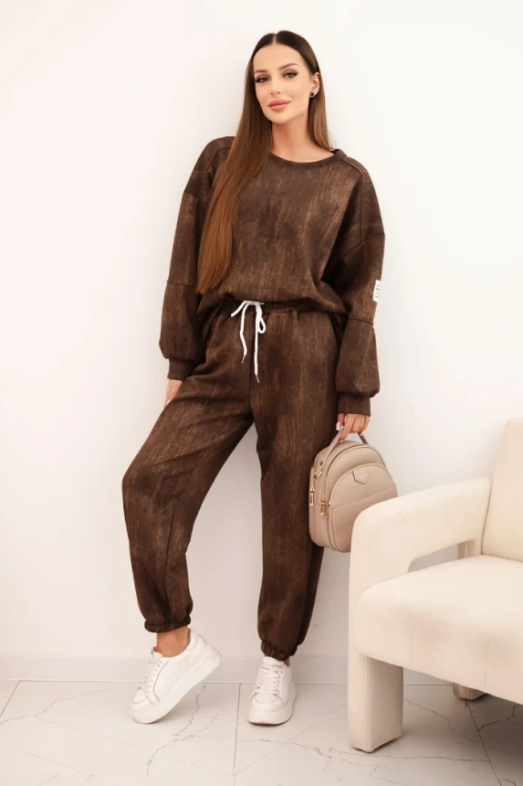 Women's oversized tracksuit set made of viscose with a washed effect brown