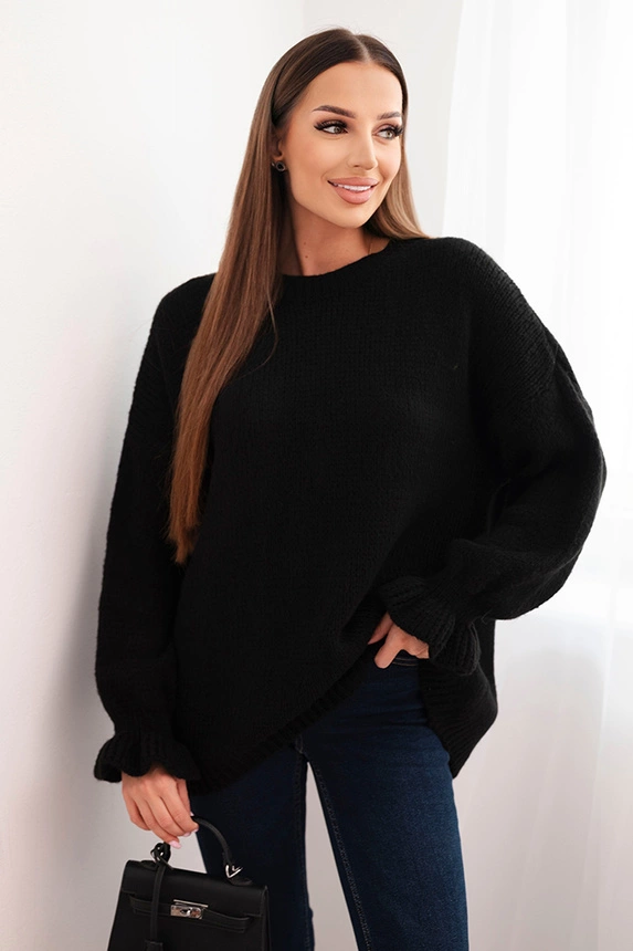 Women's sweater with a blend of mohair and wool in a loose fit black