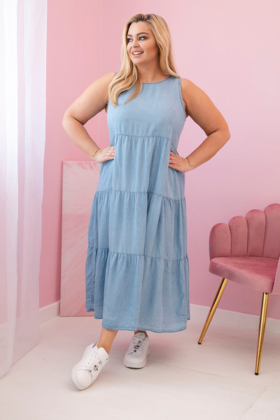 Damenkleid in Plus Size aus Lyocell, ausgestellt mit Rüschen Leichter Denim