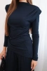 Women's cotton set with a blouse and wide-leg pants navy blue