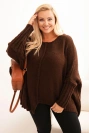 Dámsky sveter Plus Size s akrylom vo voľnom strihu a rukávom 3/4 hnedý