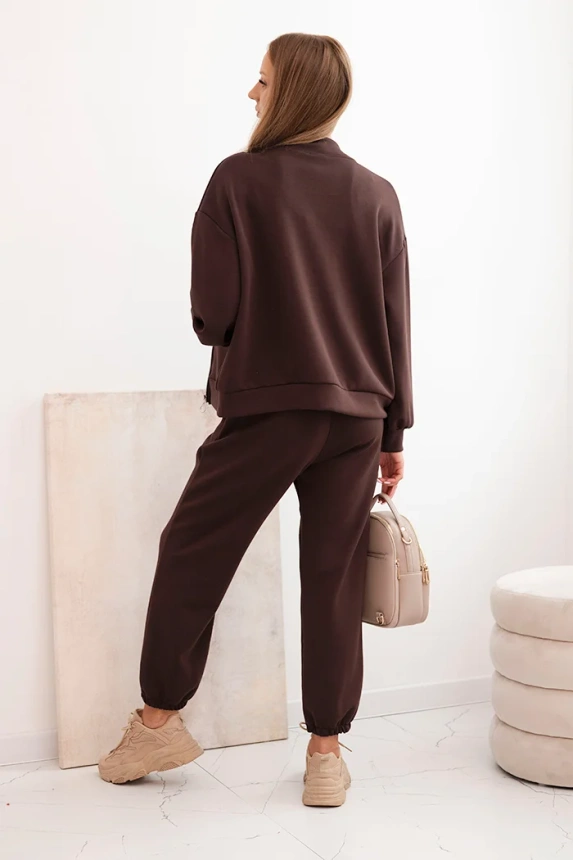 Damen-Set aus Viskose mit offener Jacke und Hose braun